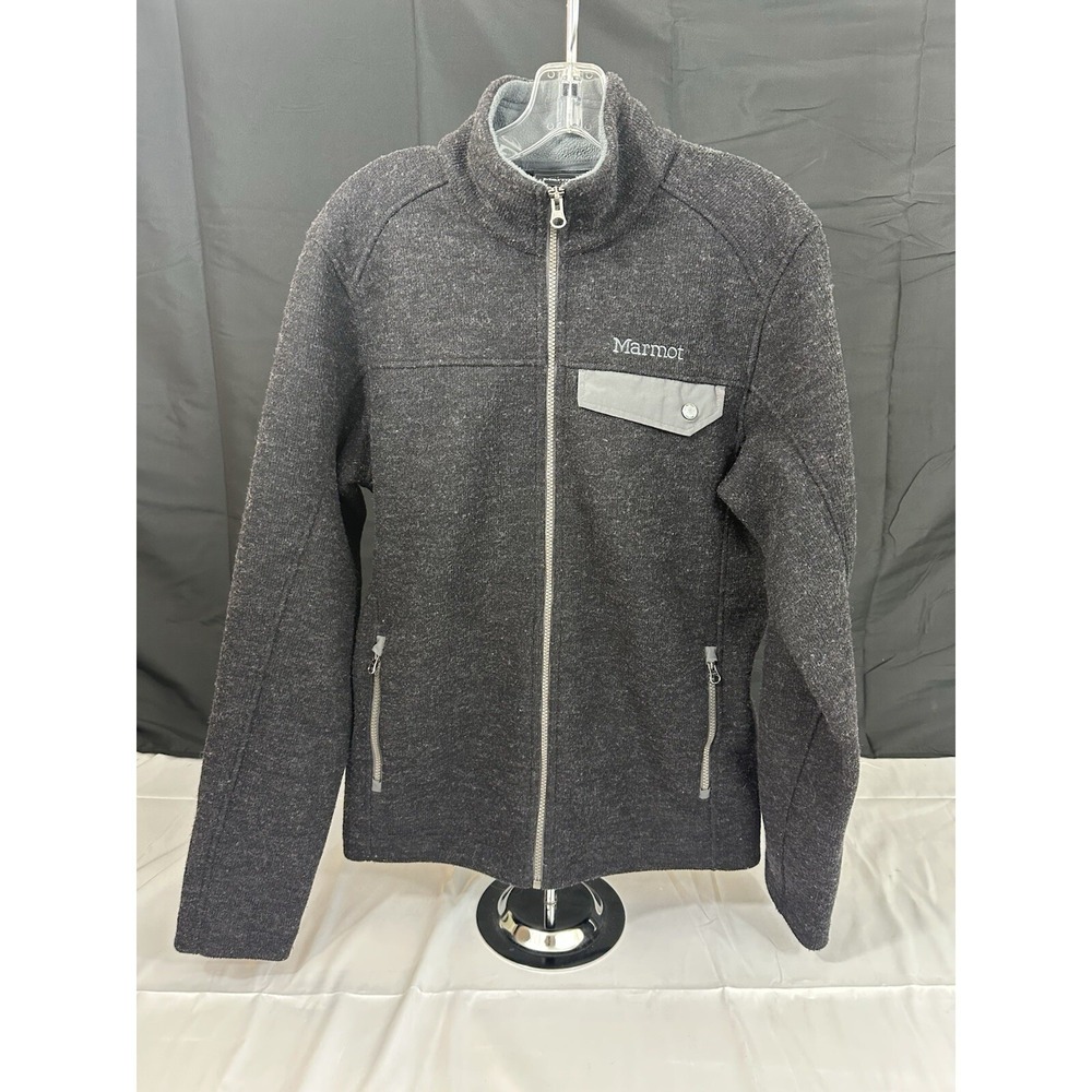 Marmot Mens Full Zip Sweater Fleece Jacket Charcoal Gray Heather Mock Neck Sz M